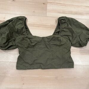 GAP Green Puff Sleeve Crop Blouse